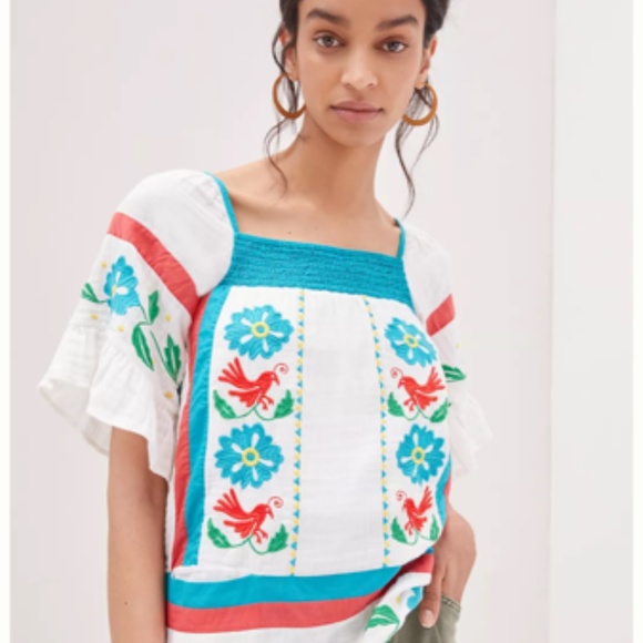 Anthropologie Seen Worn Kept Embroidered Tunic Blouse Size 4 - Picture 1 of 10
